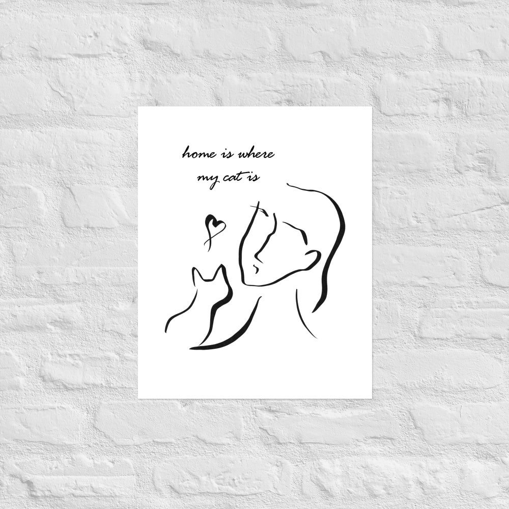 chic line art poster with a cat quote