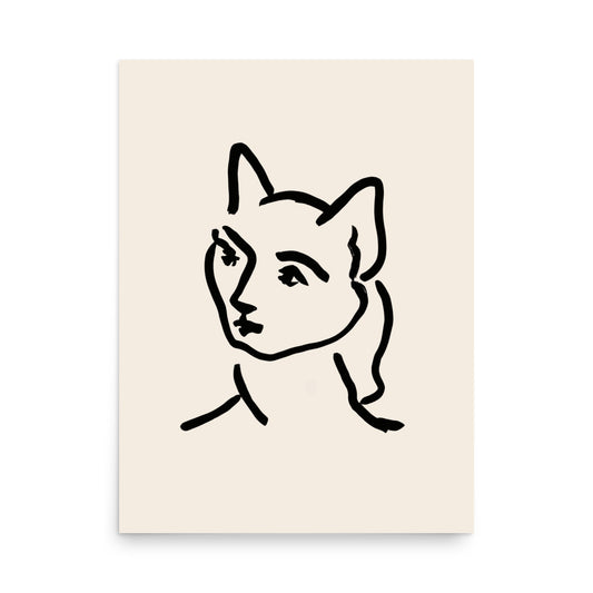 cat portrait art wall poster in neutral tones